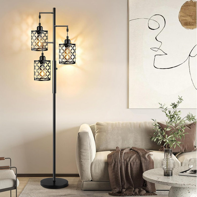 68" Dimmable Floor Lamp With Elegant Metal Cage, Modern Industrial Standing Lamp For Living Room, Bedroom, Study, Office (Includes 2000LM LED Bulbs)