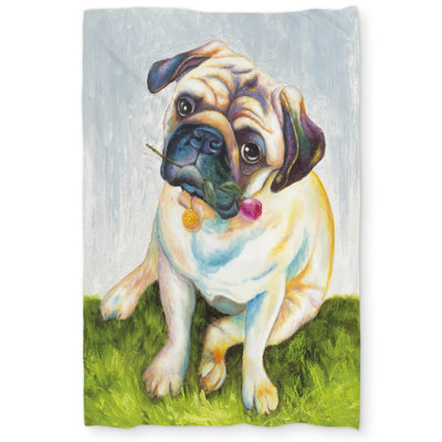 Cute Pug with Rose Dog Duvet Cover | Green Home Decor