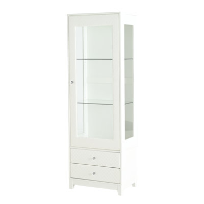 71'' Freestanding Upholstered Display Cabinet, Upholstered Glass Door Cabinet With Ceiling Light,Wine Cabinet With Adjustable Shelves, For Livingroom, Kitchen, Bar & Dining Room - White, Cabinet