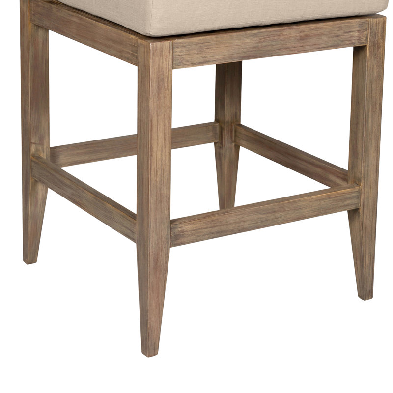 Tabouret d'extérieur en bois avec coussin Aerilyn, H 27,50 po, Brun clair, Taupe performance