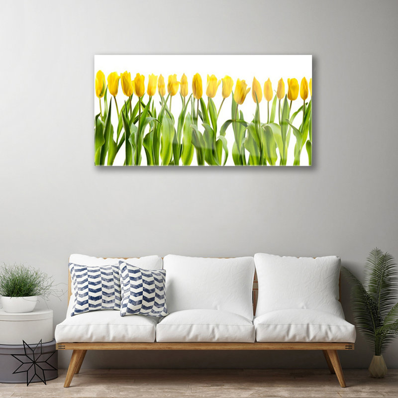 Glass Print Wall Art 100X50cm Image Printed On Glass Decorative Wall Picture Behind Toughened / Tempered Safety Real Glass For Kitchen & Living Room Theme: Tulips Floral
