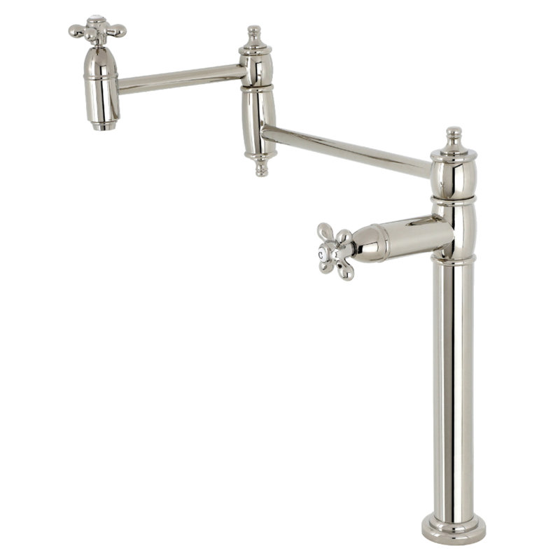 Kingston Brass Restoration Two-Handle 1-Hole Deck Mount Pot Filler Faucet, Polished Nickel