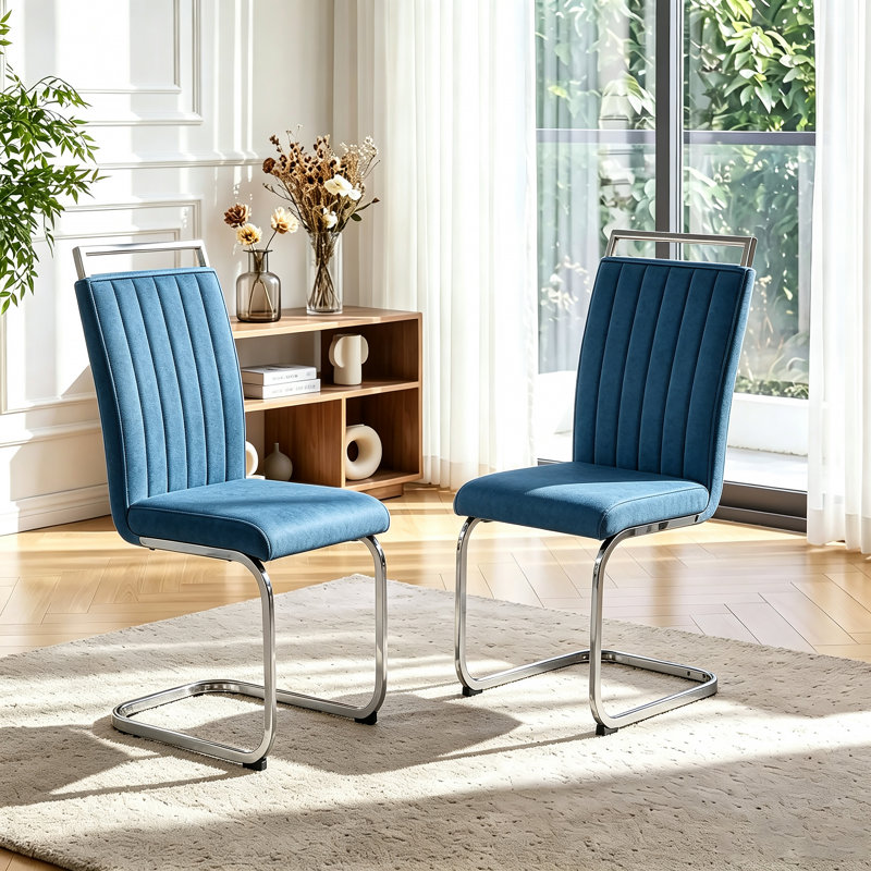 Ensemble de 2 chaises de salle à manger Modern, Blue, Chrome