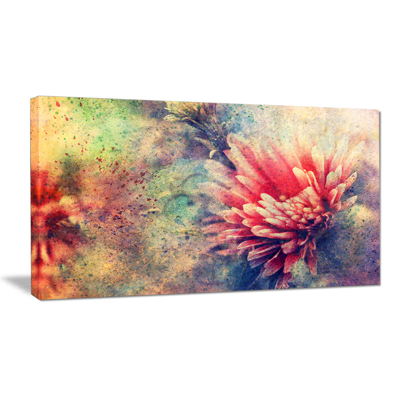 Art grunge avec fleur et éclaboussures - impression sur toile tendue, H 28 po x l 60 po