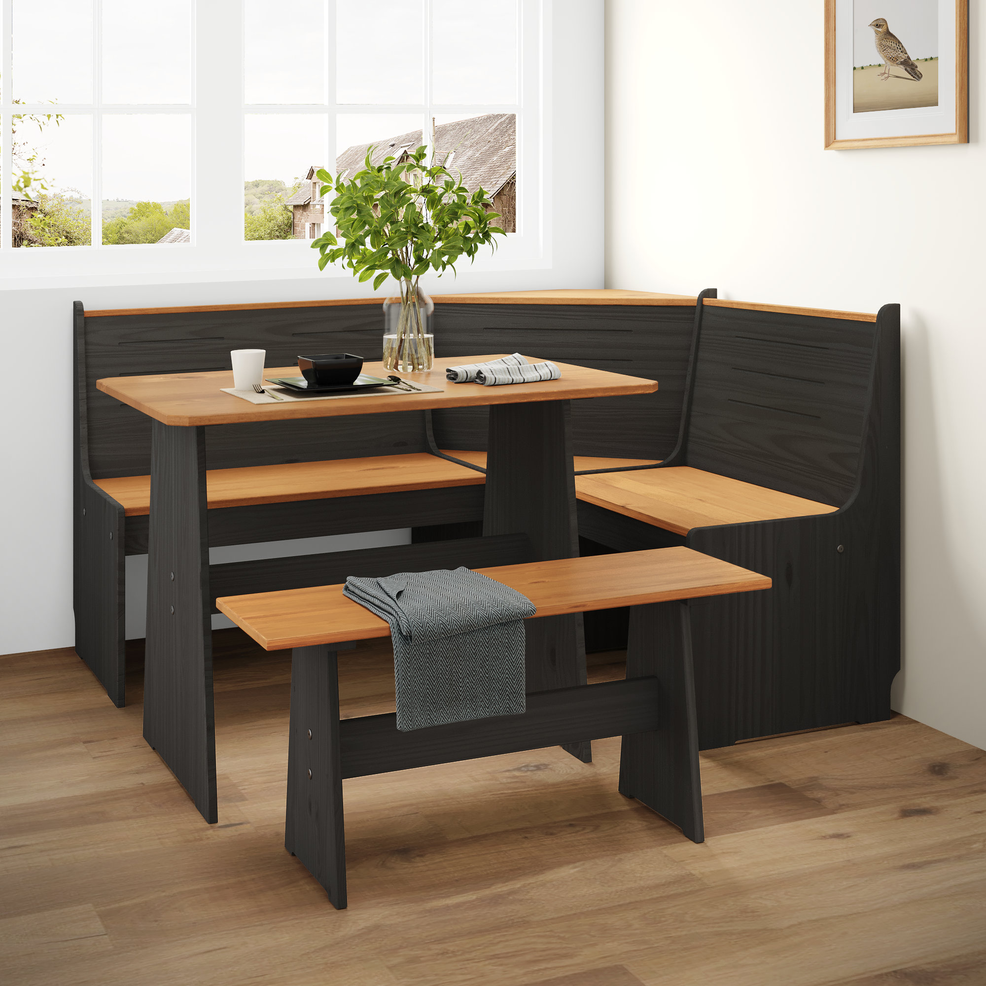 Latitude Run® Berna 3-Piece Solid Wood Corner Dining Set – Modern Style ...