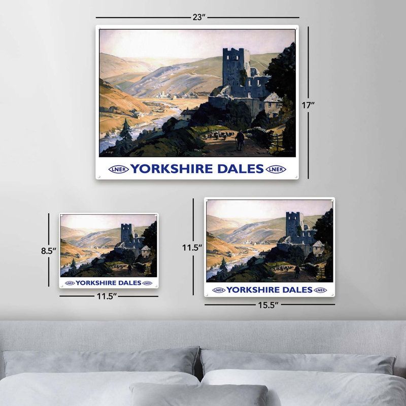Yorkshire Dales Castle sur impression métallique, H 11,5 po x l 15,5 po x P 0,04 po