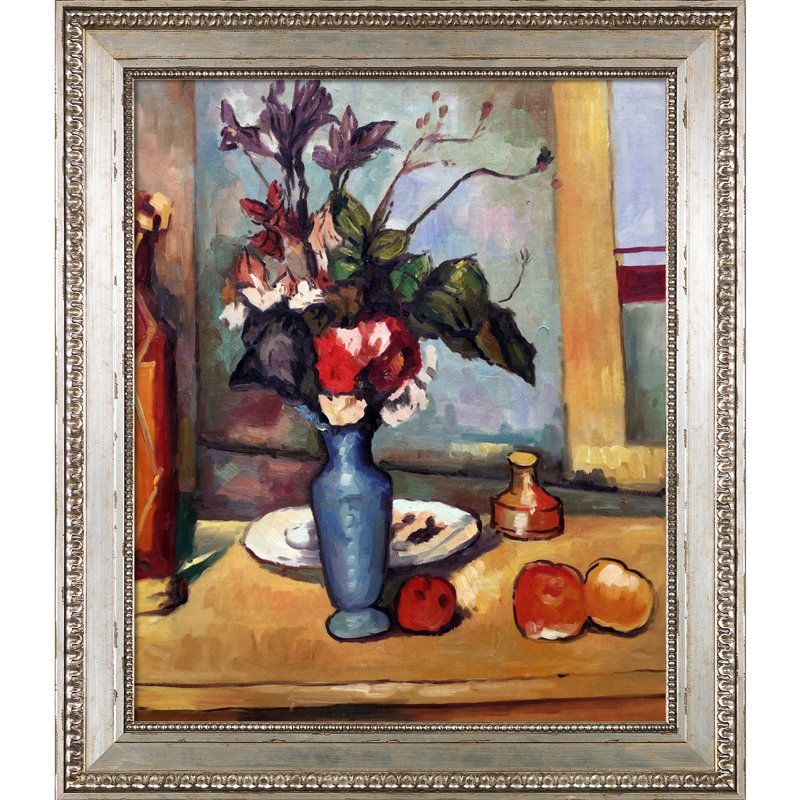 Peinture encadrée "la vase bleu" par paul cezanne, H 30 po x l 26 po x P 2 po, Très grand Versailles antique