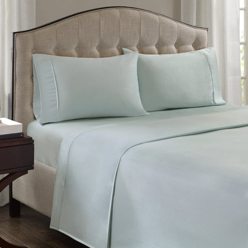 Ensemble de draps en mélange de coton 1500 fils 1500 fils, Ensemble de draps pour très grand lit californien, Bleu
