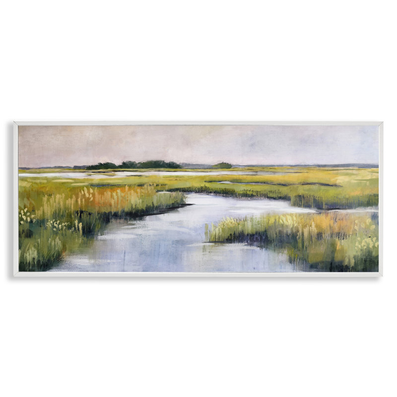 Art giclée sur les marais de Grassy, Estampe numérique encadrée blanc bord de mer, H 13 po x l 30 po