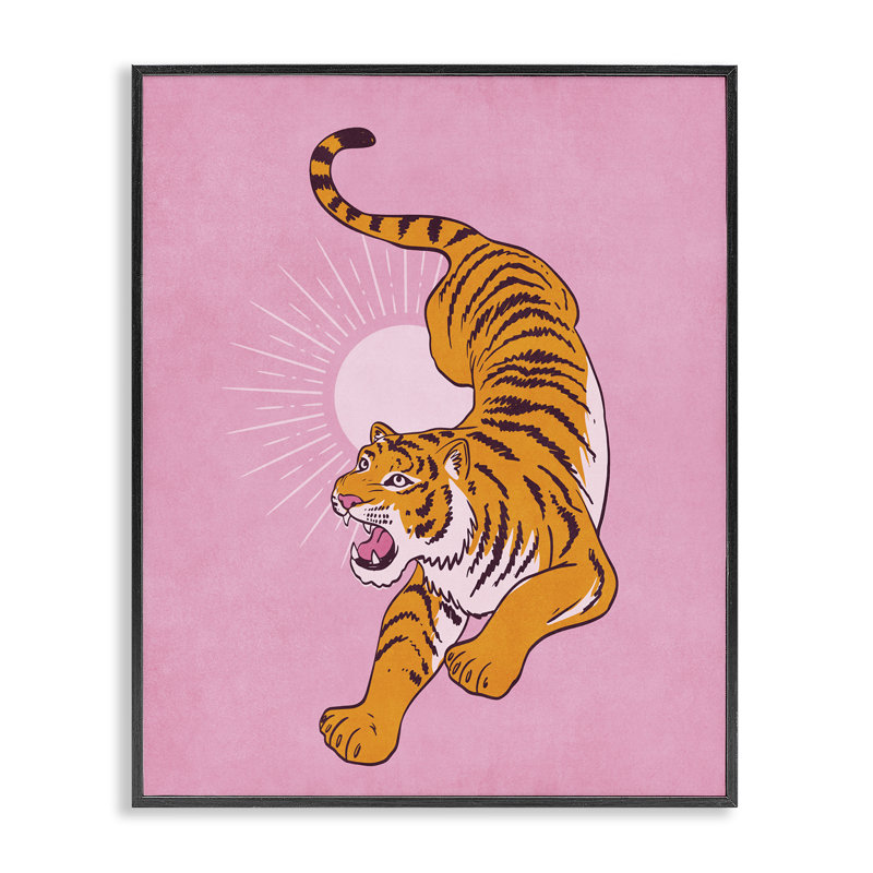«Preppy Roaring Tiger», estampe numérique encadrée par Nataly White, H 14 po x l 11 po, Giclée encadrée noir minuit