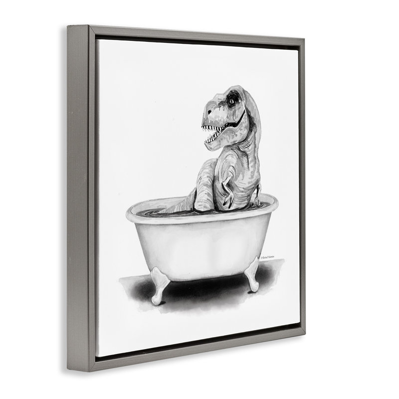 Funny T-Rex Bathtub Washroom, Luster Gray Floater Frame, 25" H x 25" W