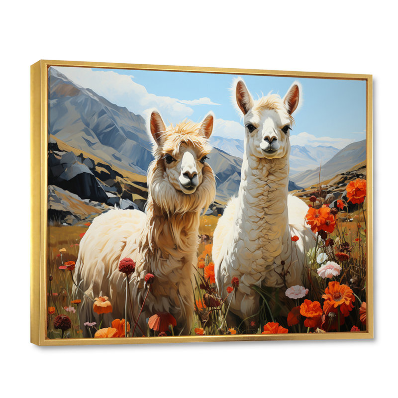 Alpagas andine charme pastoral - imprimé, H 34 po x l 44 po x P 1,5 po, Cadre flottant doré