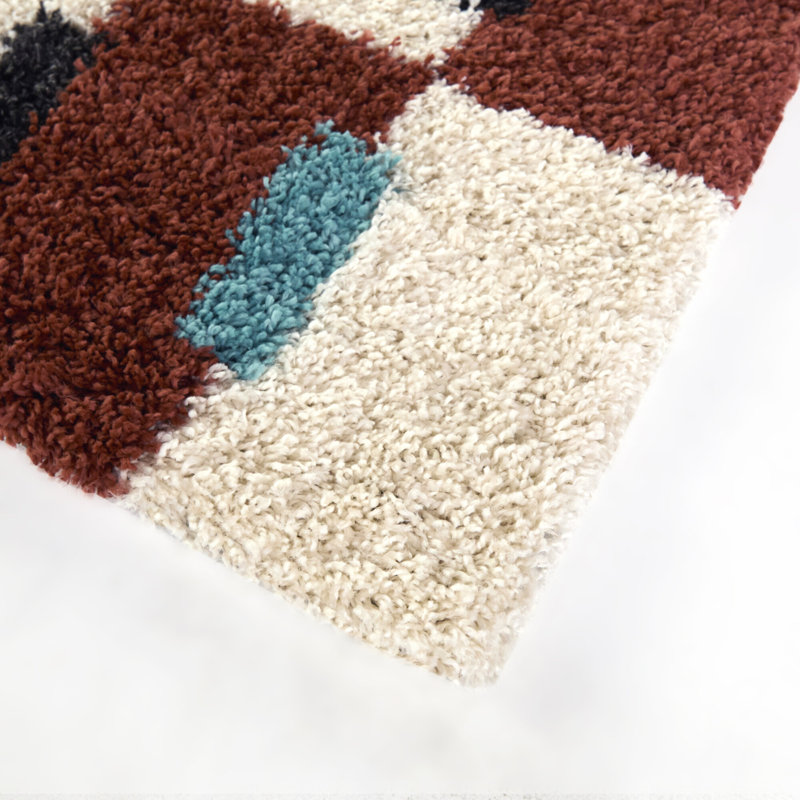 Kelch Rust Checkered Shag Area Rug, Rectangle 5'3" x 7'