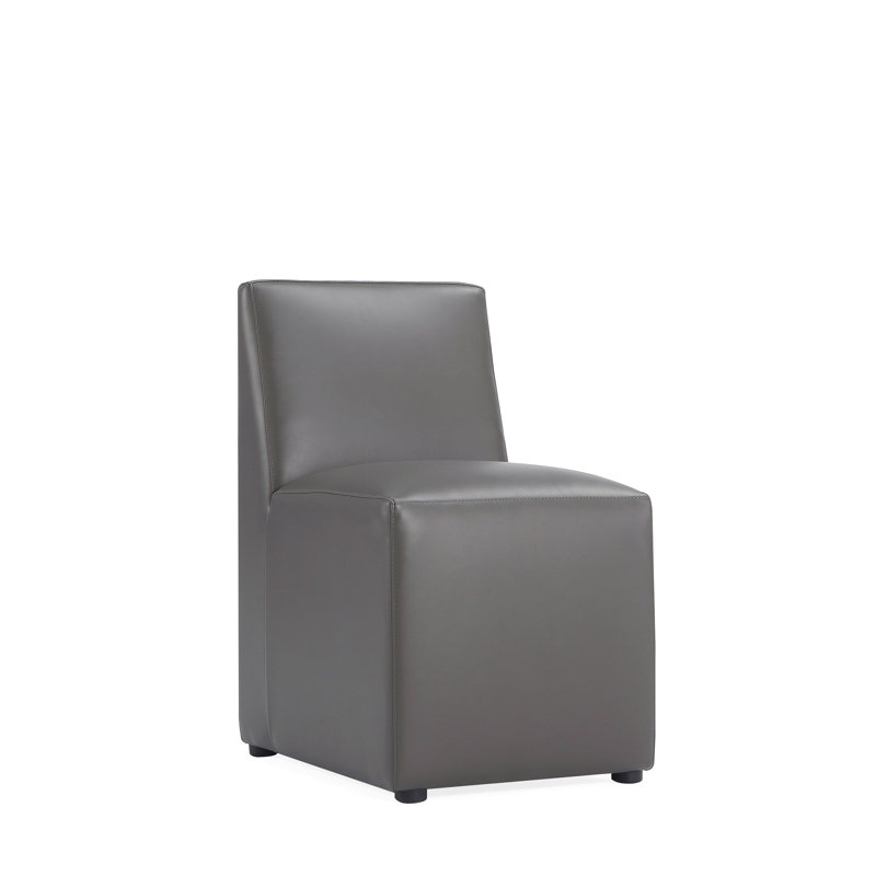 Anna Modern Vegan Leather Upholstered Solid Wood Parsons Chair in Graphite, Pewter