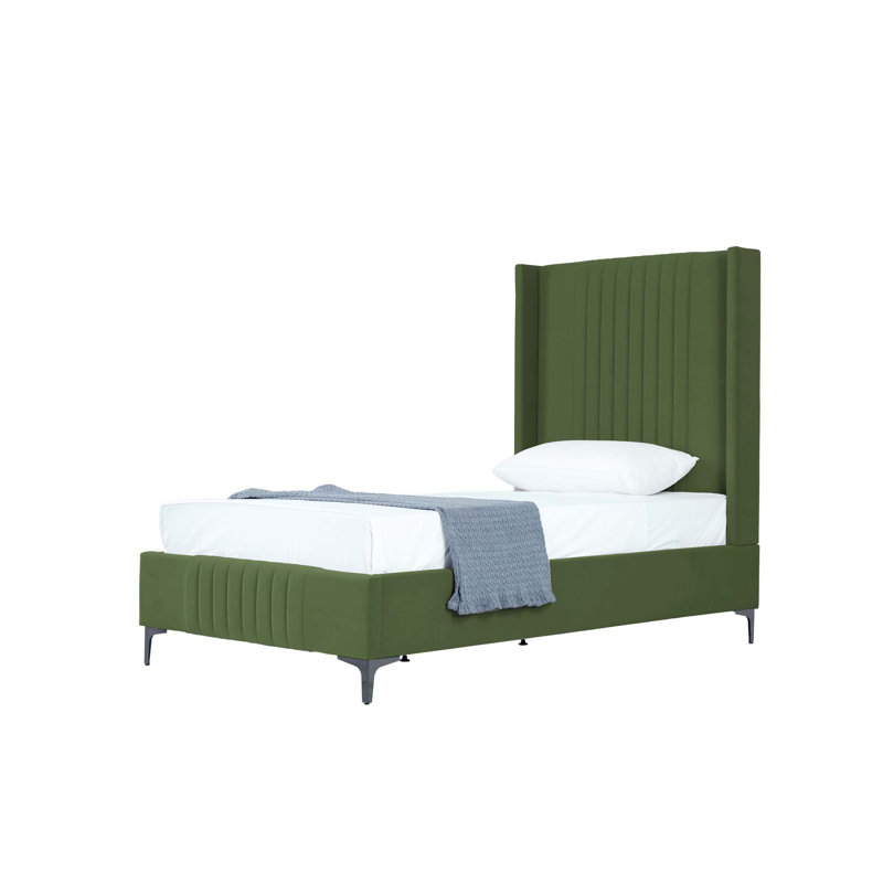Leilan Upholstered Platform Bed, Twin, Moss Green