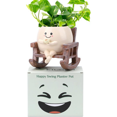 Pot à fleurs Smily Face, pots à fleurs mignons en résine pour l'intérieur et l'extérieur, chaises berçantes uniques, pots de plantes grasses, cadeaux mignons pour les amateurs de plantes