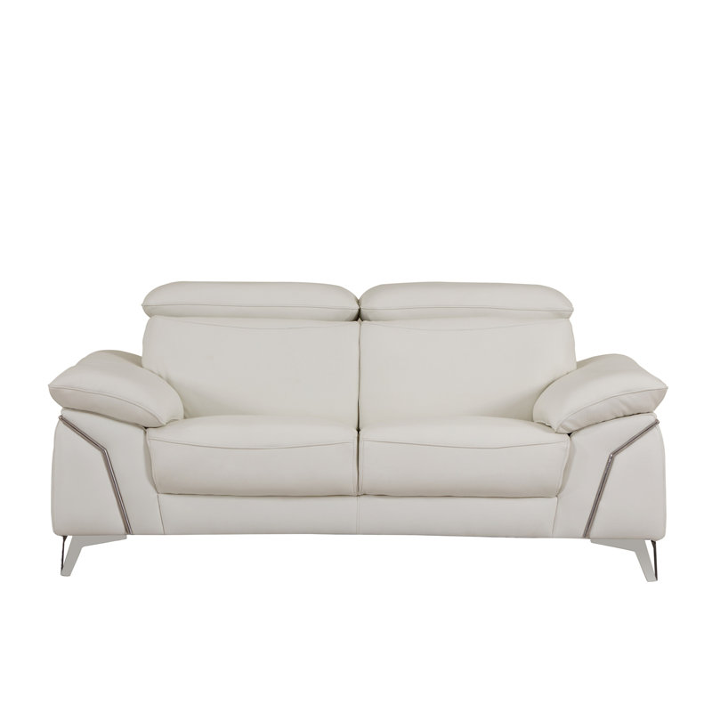 Top Grain Italian Leather Loveseat, White Leather