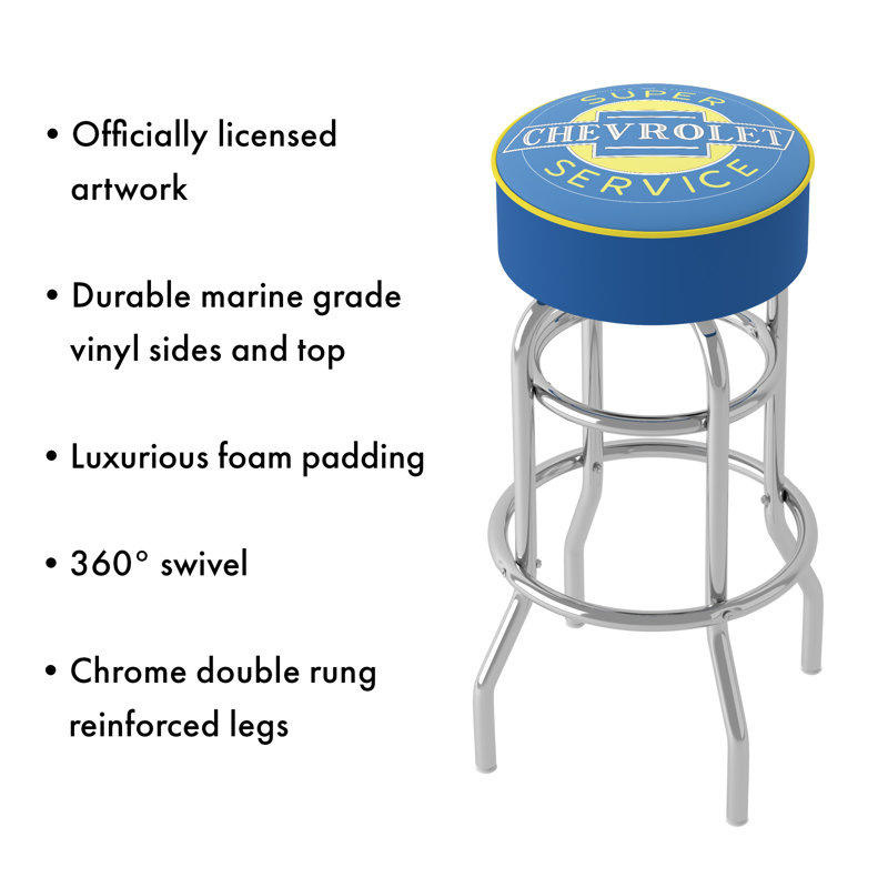 Blue and Chrome Swivel Backless Metal Bar Stool
