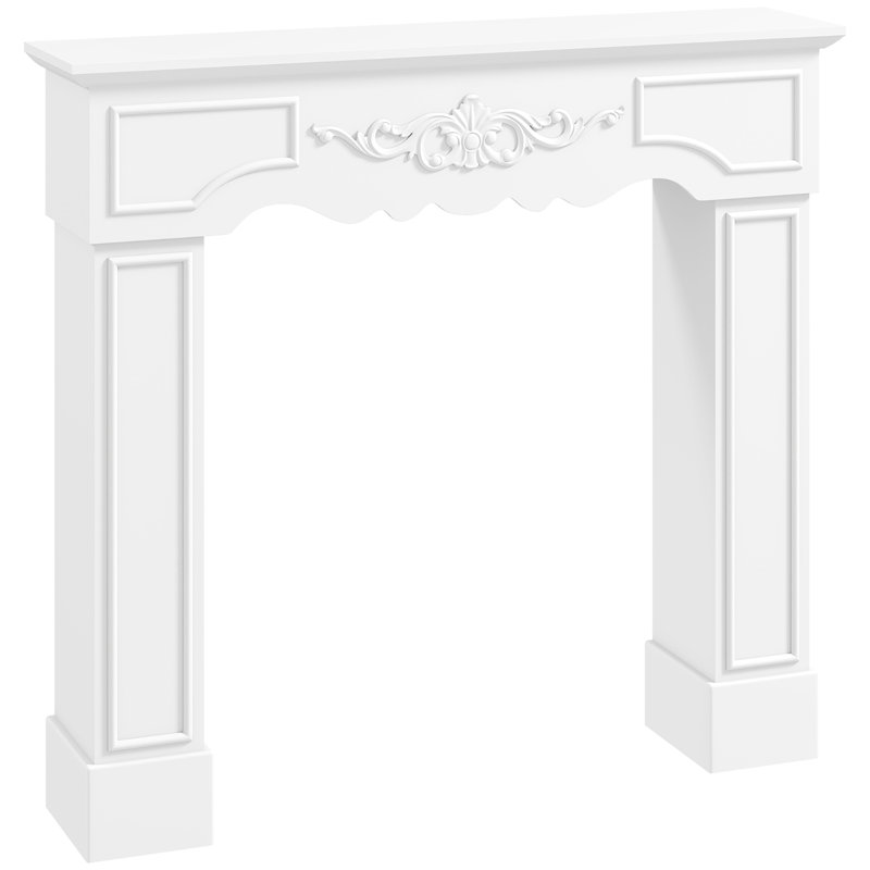 Baroque Fireplace Mantel, Freestanding Fireplace Surround with Leg for Electric Fireplaces, 43.3" W x 39.8" H, White,wood