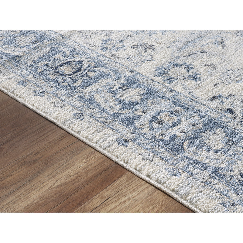 Tapis oriental ivoire / bleu Bourque, Rectangle 6 pi x 9 pi