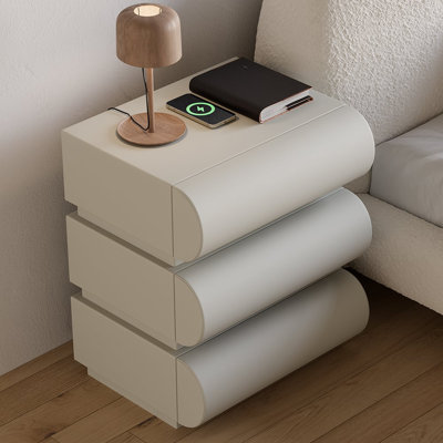 Gray Faux Leather 3-Drawer Smart Nightstand with Wireless Charging, USB & Type-C Ports, Engineered Wood