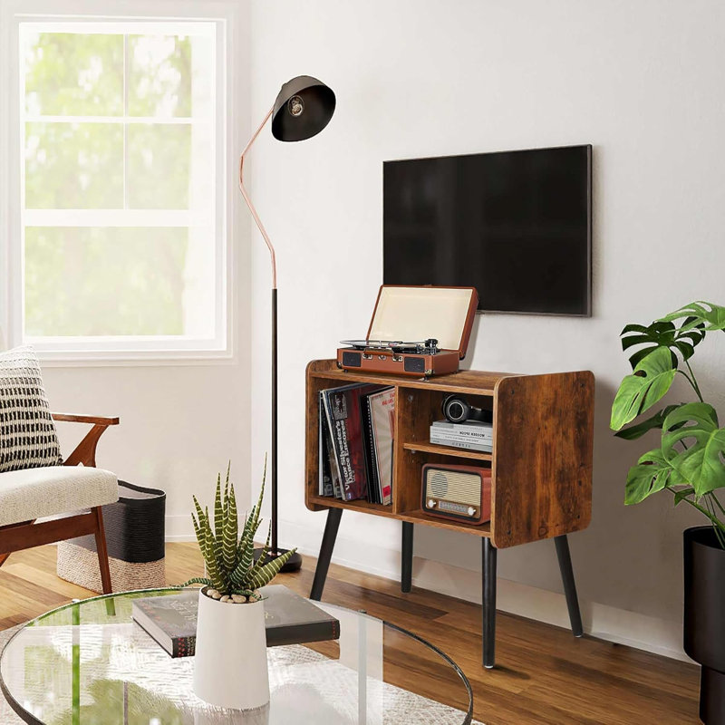 Record Player Stand With Vinyl Record Storage, Mid-Century Turntable Stand For Living Room Bedroom Office, Record Player Table