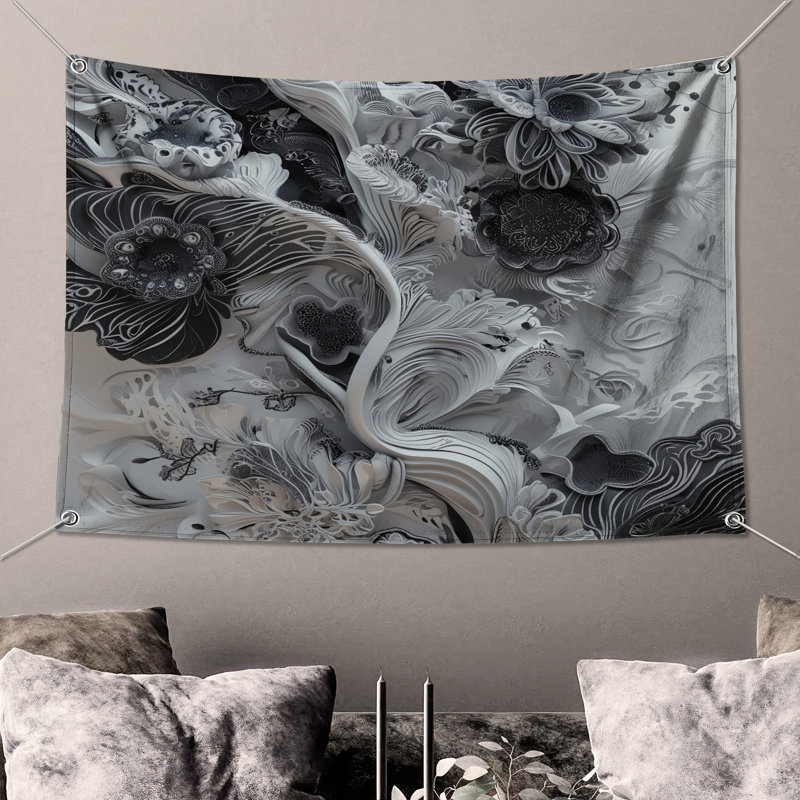 Tapisserie murale fleurs de papier complexes - décoration murale florale, 50in H x60in W with 4 Grommets