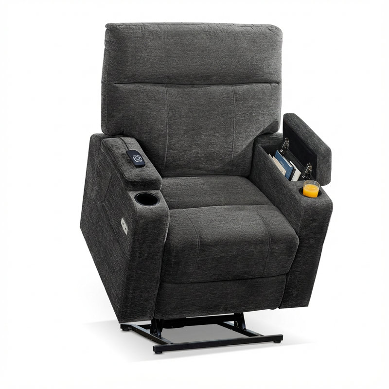 Dual Motor Power Recliner Lift Chair with Arm Storage, Vibration Massage & Dual Heating, Infinite Position, Dark Gray