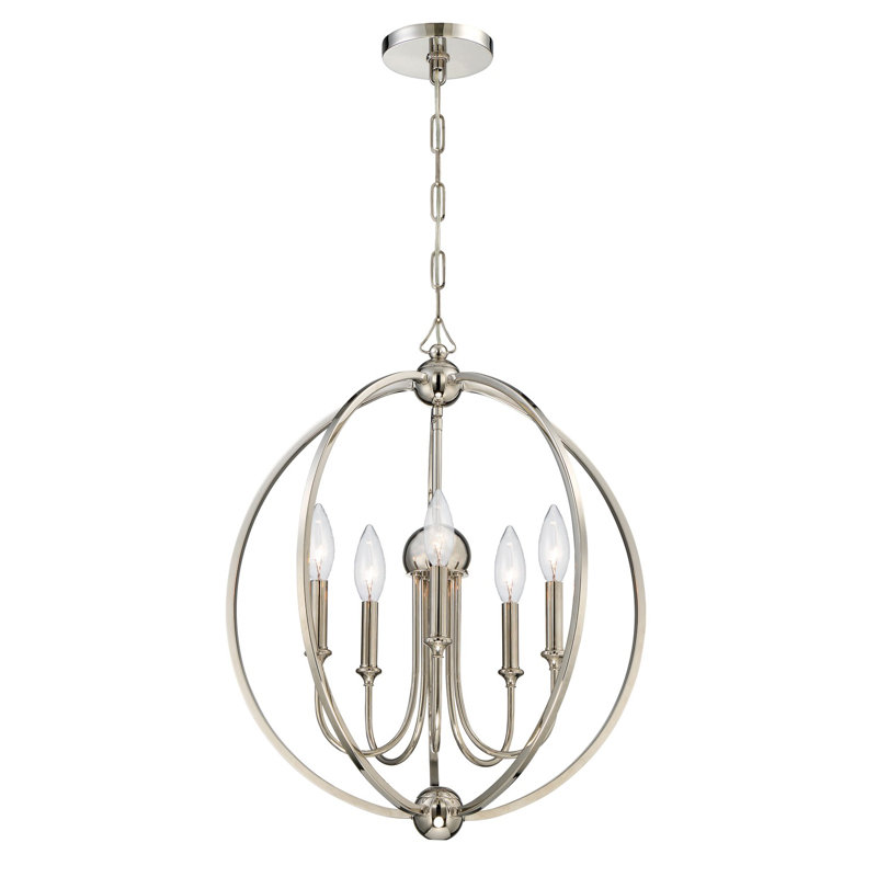 Moriz 5 - Light Dimmable Globe Chandelier, Polished Nickel