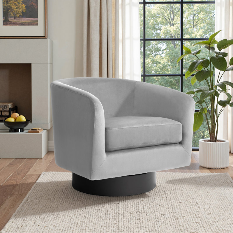 Velvet Upholstered Swivel Barrel Chair, Grey