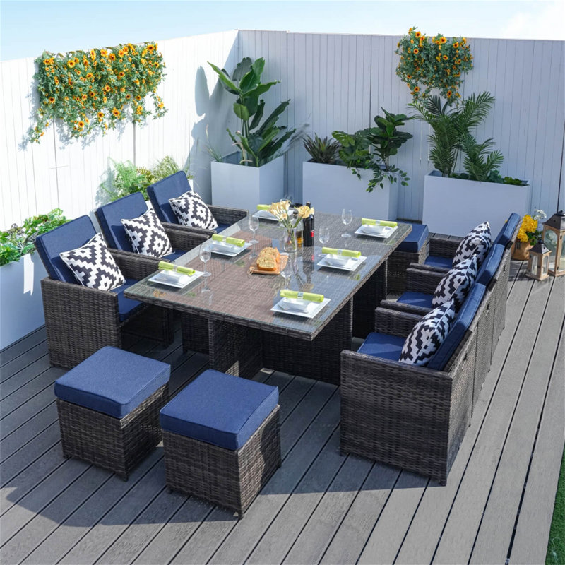 Carmel 6-seat Cube Outdoor Dining Set Rectangular Diningtable With Chairs, Gray