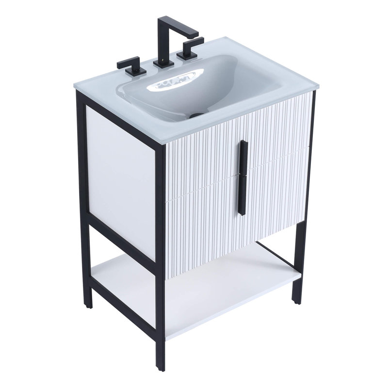 Mirutil Single Bathroom Vanity with Top, Black, White Matte