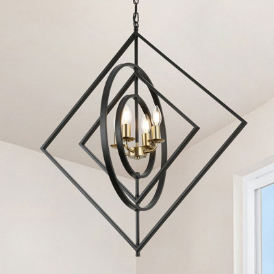 30" DIY Modern Metal Frame Chandelier with Adjustable Shades, 4- Light and Adjustable Hanging Chain
