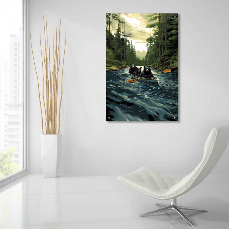  «Black Bear Canoe» par Jim Baldwin, art mural en verre acrylique, 24 po x 36 po, H 36 po x l 24 po