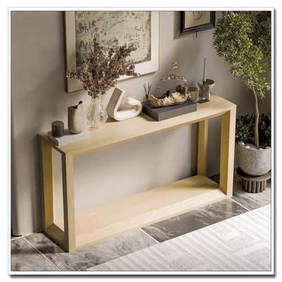60" Rectangular Solid Wood Veneer Console Table, Wide Sofa Table, Behind Couch Table with Ample Storage for Entryway & Living Room