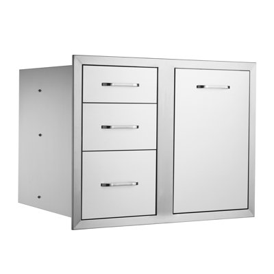 29.5" Outdoor Kitchen Storage Combo - Stainless Steel BBQ Island Access Door & Triple Drawer Unit with Propane Tank Holder