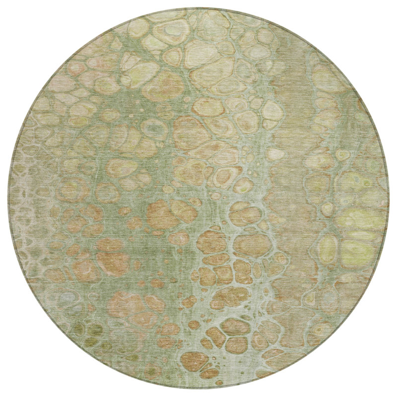 Machine Washable Indoor/Outdoor Xhevrie Aloe Rug, Round 8'