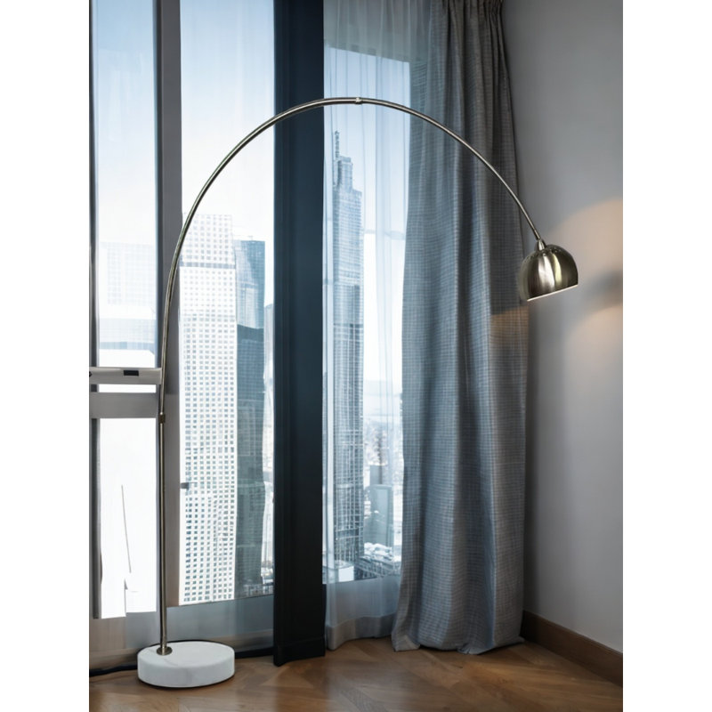Modern 74'' Arched Floor Lamp with Brushed Finish & Marble Base – Living Room or Office Lighting