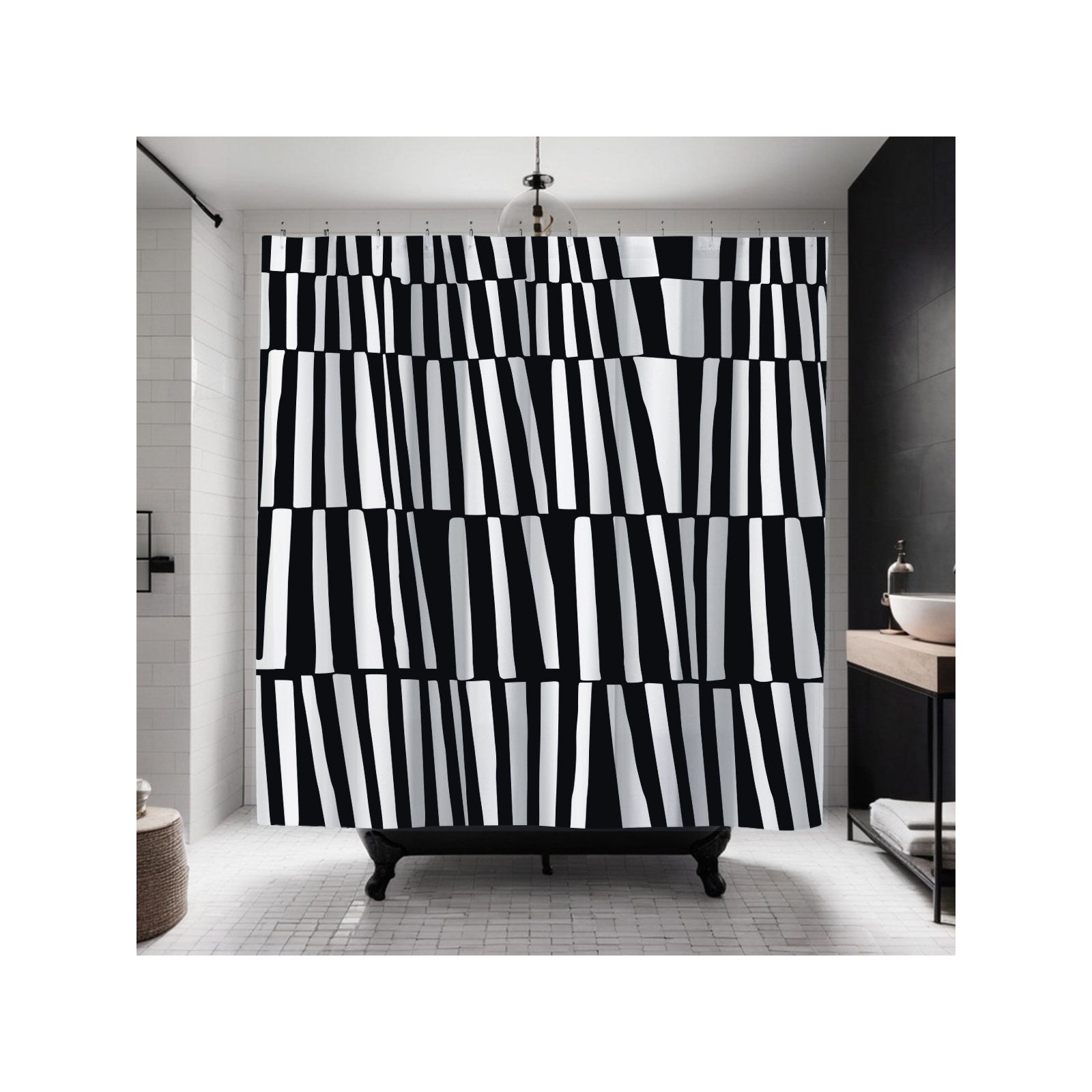 Thora Abstract Mid-Century Shower Curtain, Black