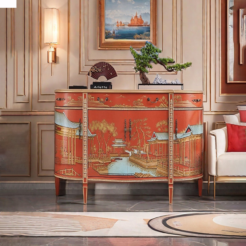 Buffet luxueux demi-cercle de style français, 35.43" H x 59.06" W x 15.75" D