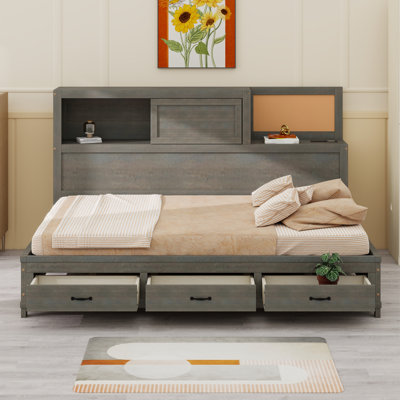 Wooden Daybed with Drawers, Head Board, Shelf, and USB Ports