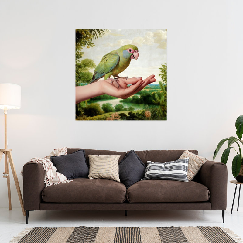 Art contemporain, paysage abstrait, oiseau, printemps, H 36 po x l 36 po