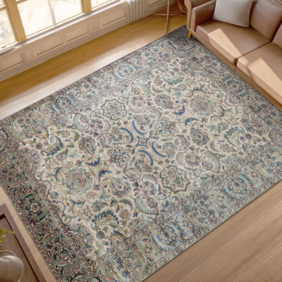 Tapis ivoire et vert noué à la main de haute qualité