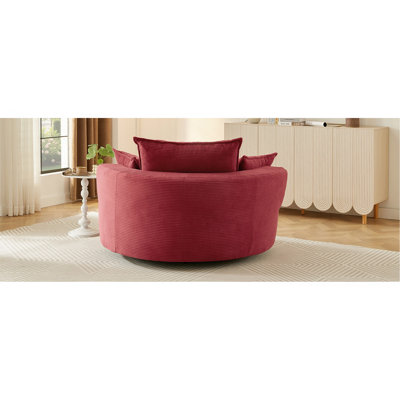 Fauteuil demi-tonneau pivotant à 360 ° avec fauteuil à demi-tonneau pivotant de 57,5 po avec coussins doubles et 3 coussins amovibles pour le salon, la chambre à coucher, le bureau et l'hôtel, rouge