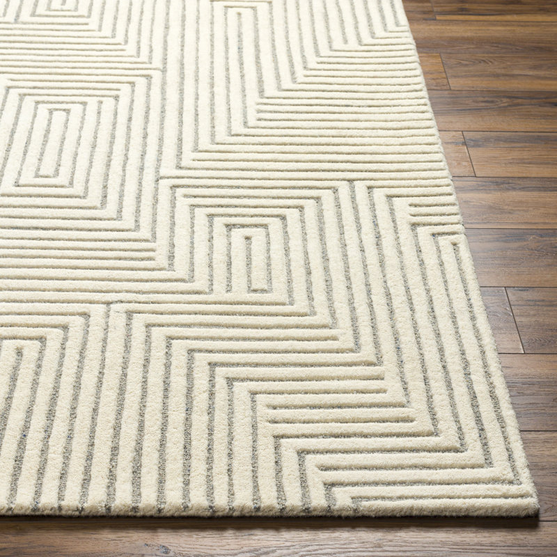 Tapis gris / beige en laine touffeté à la main Heidi, Rectangle 2 pi x 3 pi