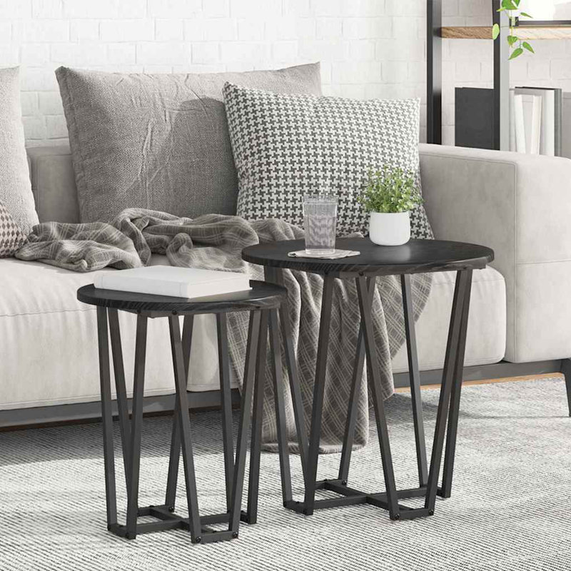  Side Table Set 2 Pcs Old Wood And Black 50 X 50 X 50.5 Cm, Black Oak