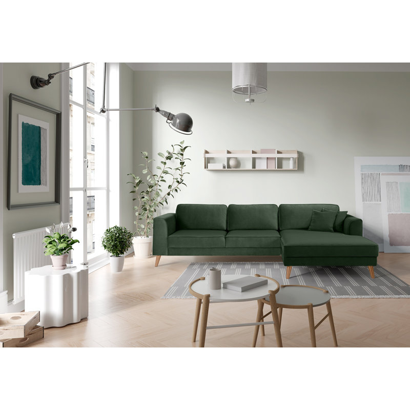 Knizair 4 Seater Sofa Bed, Dark Green, Beech, Right Hand Facing