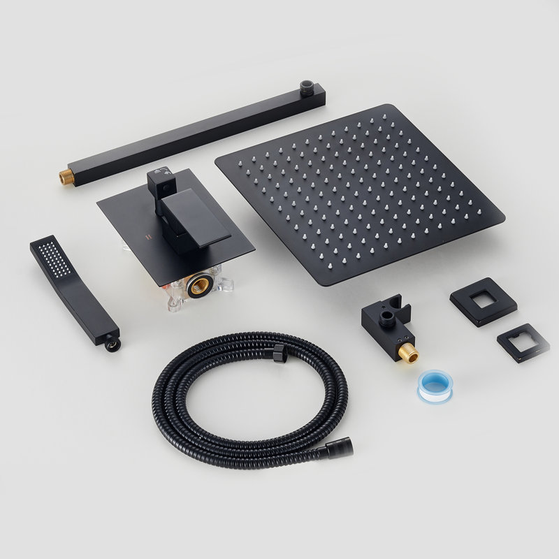 Complete 12" High Pressure Shower System with Rough in-Valve, Black