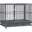 Chenil en métal robuste de 43 po avec roulettes verrouillables, porte double, plateau amovible, plateau gris
