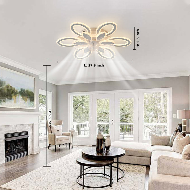 Ventilateur de plafond moderne 27,9 pouces avec télécommande à intensité variable 3 couleurs Iszac, Blanc